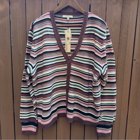 Les Serein | Stitch Fix Fabiolina V Neck Pink Stripe Cardigan NWT Size XL - Picture 9 of 15